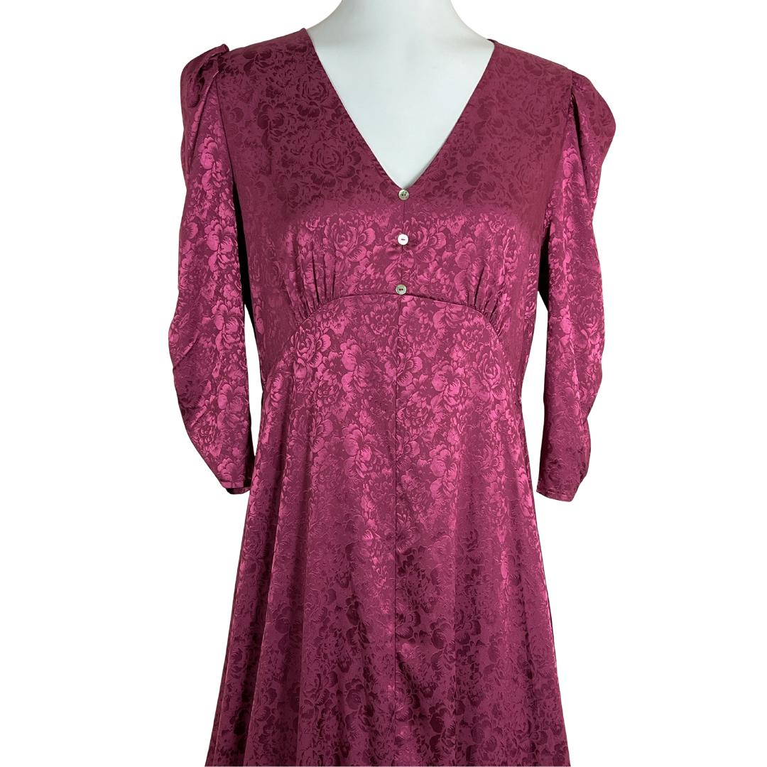 altar'd state burgundy dress Burgundy Peterpan Jacquard Dress – Maison Q main image 1