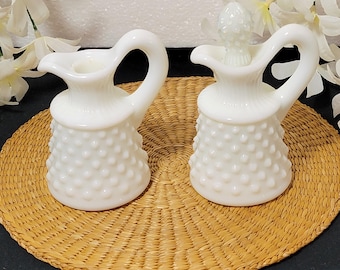 Rare Vintage Fenton White Milk Glass Oil and Vinegar Cruets