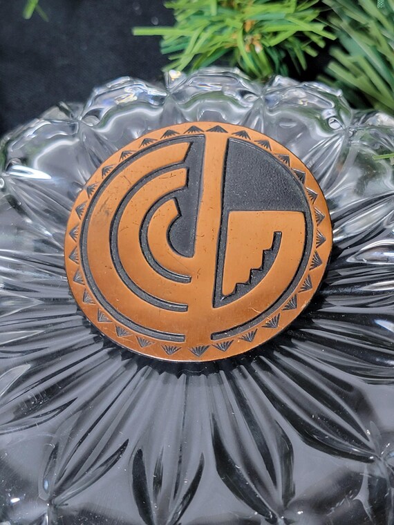 Vintage Solid Copper Medallion Brooch - image 1
