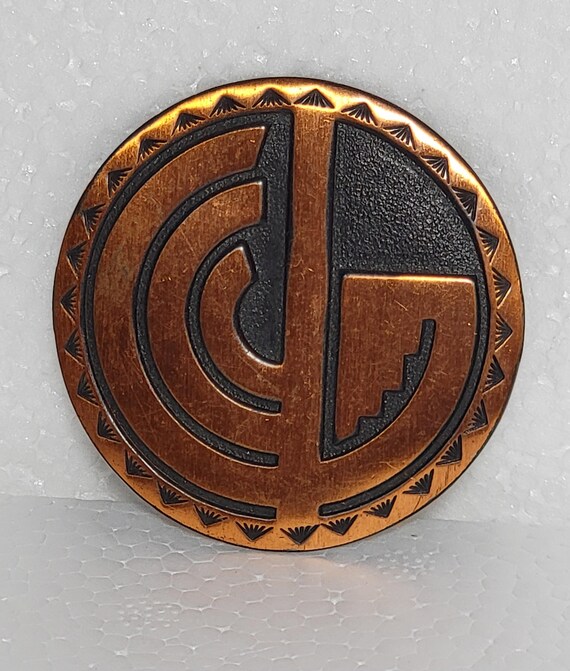 Vintage Solid Copper Medallion Brooch - image 2