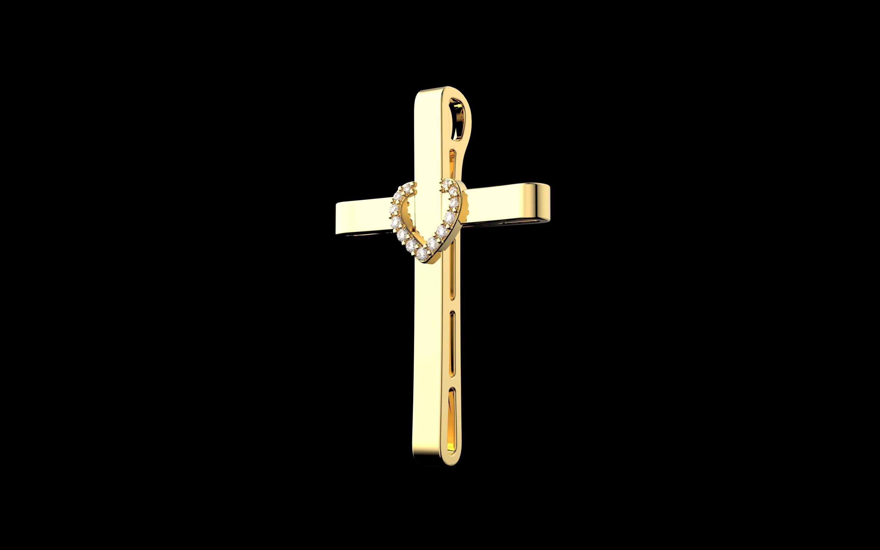 Ciondolo Croce Religiosa In Argento 925 Placcato Oro 14k, Con Diamante Creato In Laboratorio 1,05 Ct