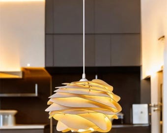 Wood Pendant Light 30cm | Wabi Sabi Japanese Lamp | Nordic Handmade Veneer Ceiling Light Fixture E27