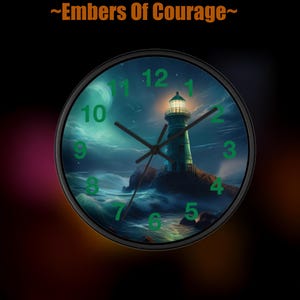 Reloj de pared con faro, decoración, reloj, madera