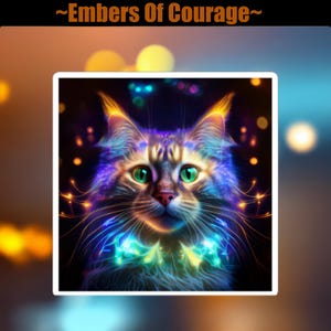 Vibrant Cat Art Stickers, Glow in the Dark Cat Decals for Laptop, Journal, Cute Cat Lovers Gift, Colorful Animal Art, Whimsical Cat Design