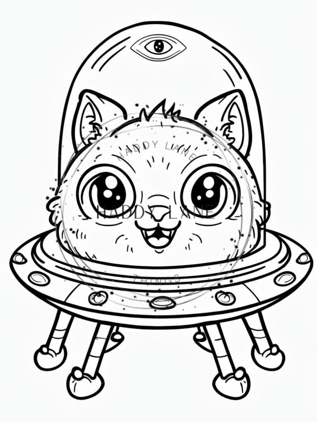 Alien Cat Black and White Print - Etsy