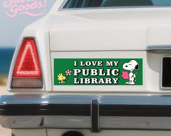 I Love My Public Library|Car/Bumper Sticker and Magnet|10"x3" Waterproof Premium Quality|Snoopy Vinyl Sticker|Uni-Gift for Library Fans