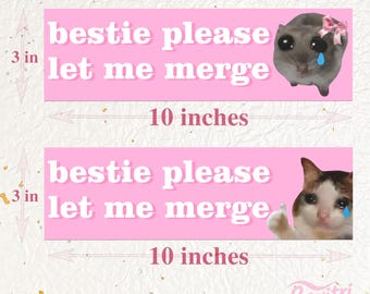 Bestie Pls Let Me Merge Car/Bumper Sticker & Magnet|Sad Cat Hamster|Waterproof Premium Quality|Funny Artwork for Vehicles|Handmade Uni-Gift