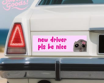 new driver pls be nice Car/Bumper Sticker & Magnet|10"x3" Waterproof Premium Quality|Funny Meme Sticker|Artwork for Vehicles|Handmade Gift
