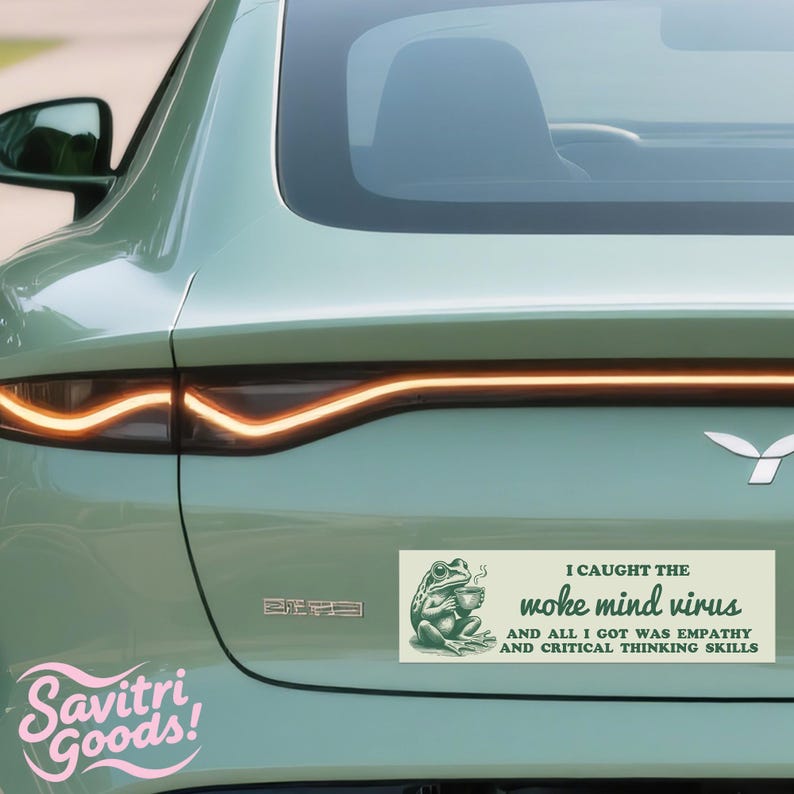Funny Woke Mind Virus|Car/Bumper Sticker AND Magnet|Retro Empathy Frog|Liberal Leftist Social Justice & Critical Skills|10"x3" Handmade Gift image 10