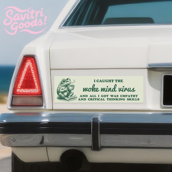 Funny Woke Mind Virus|Car/Bumper Sticker AND Magnet|Retro Empathy Frog|Liberal Leftist Social Justice & Critical Skills|10"x3" Handmade Gift