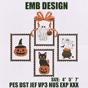 Girly Halloween Machine Embroidery, Retro Halloween Cat Ghost Embroidery Design, Spooky Pumpkin Fall Embroidery File, Instant Download
