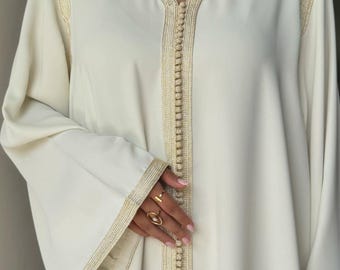 Vestido de novia caftán marroquí blanco de lujo, vestido de novia oriental / Hecho a medida