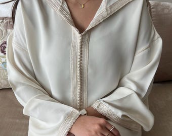 White Moroccan Jellaba Hooded Caftan, Ramadan Umrah Prayer Dress, Modest Wedding Robe