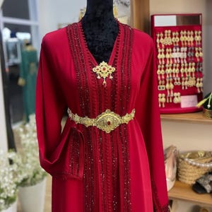 Red Moroccan Caftan – Elegant Tone-on-Tone Embroidery – Wedding, Eid, Engagement – Custom and Color - Personalized