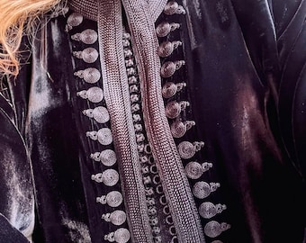 Caftan marocain en velours noir - Ensemble deux pièces de luxe | Kimono et robe