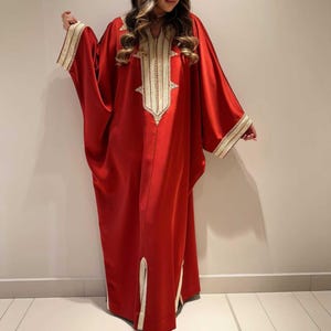 Luxurious Red Moroccan Caftan with Gold Embroidery - Traditional Handcrafted Elegance