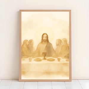 The Last Supper Watercolor Print | Minimalist Christian Wall Art | Religious Home Decor | Jesus and Disciples Painting
