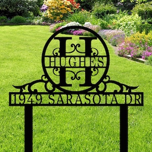 Custom Address Metal Sign w/ Stake, Personalized Yard Sign, Last Name Yard Stake, Realtor Closing Gift, Housewarming Garden Gift, Front Yard