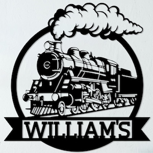 Custom Train Metal Wall Sign, Personalized Railroad Metal Wall Decor, Railway Art, Train Station Name Sign, Locomotive Decor, Old Train Gift