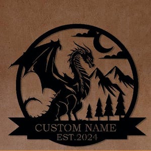 Custom Metal Dragon Monogram Sign, Dragon Metal Wall Art, Personalized Name Sign, Outdoor Large Sign, Nursery Decor, Gift for Son, Patio Art