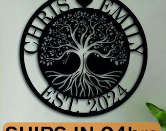 Custom Name Family Tree Metal Monogram Sign, Tree of Life Wall Art, Personalized Wedding Gift for Couple, Monogram Wall Decor, Couple Gift