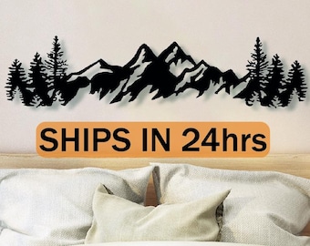Metal Mountain Wall Art, Forest Wall Decor, Mountains Large Wall Hanging , Horizontal Mountain Scene Home Decor, Outdoor Porch Wall Decor
