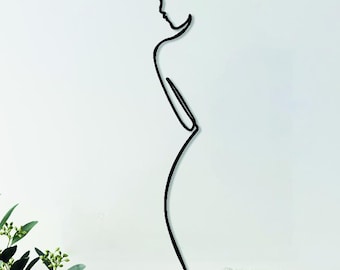 Arte minimalista de pared de metal con cuerpo femenino, decoración moderna para el hogar, regalo para el dormitorio, arte abstracto femenino, arte lineal femenino, decoración vertical de pared negra.