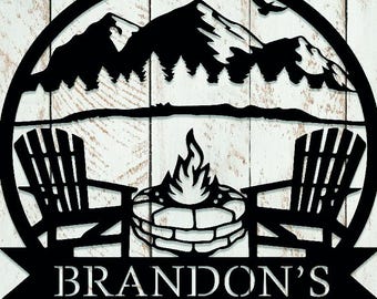 Custom Metal Campfire Sign, Camper Decor, Outdoor Fire pit Sign, Large Cabin Sign, Personalized Camping Lovers Gifts, Campsite Name Sign Art