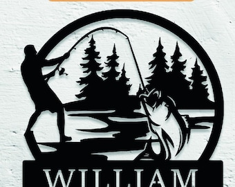 Custom Fisherman Metal Name Sign, Outdoor Steel Fishing Sign, Bass Fishing Wall Decor, Fathers Day Gift, Custom Fishing Sign, Fisherman Gift