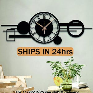 Reloj de pared abstracto de metal, regalo de inauguración, relojes de pared geométricos silenciosos, reloj horizontal largo, arte geométrico abstracto, regalo para el hogar