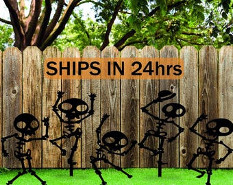 Skeleton Metal Garden Stakes, Outdoor Skeleton Halloween Decor, Halloween Garden Decorations, Halloween Sign, Skeleton Stake Set for Yard