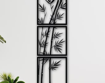 Metal Bamboo Wall Decor Set Of 3, Bamboo Wall Art Panels, Metal Sculpture For Wall, New Home Gift, Large Wall Decor, Vertical Wall Hanging
