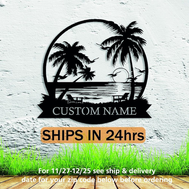 personalized palm tree beach house sign