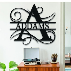 Plaque en métal monogramme mariage, plaque initiale du nom de famille, toile de fond de mariage, cadeau d'anniversaire, décoration de nom de famille, Noël action de grâces