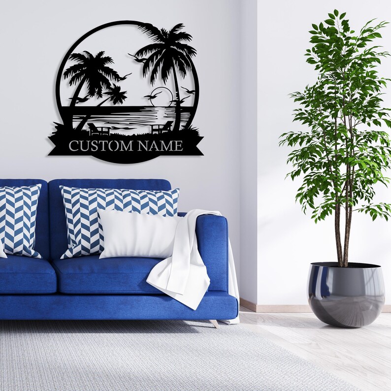 custom coastal cottage entryway metal sign