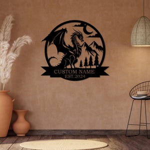 Custom Metal Dragon Monogram Sign, Dragon Metal Wall Art, Personalized Name Sign, Outdoor Large Sign, Nursery Decor, Gift for Son, Patio Art