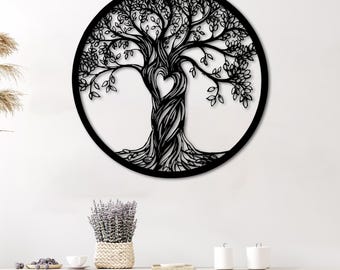 Metallbaum und herzförmige Wand-Dekor-Stahl-Kunst, romantisches Naturgeschenk, modernes Metallwand-hängendes Dekor, über Bett-Dekor, Hochzeitsgeschenk-Dekor
