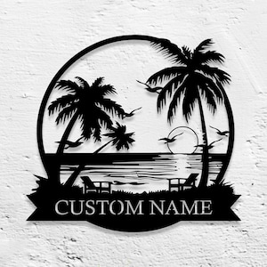 custom name tropical sunset metal wall art