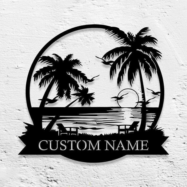 custom name tropical sunset metal wall art