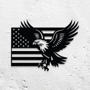 American Flag Eagle Metal Wall Art, Patriotic Bald Eagle Wall Decor, 4th Of July Gift, Military Veteran Gift, Garage Wall Art, US Flag Sign