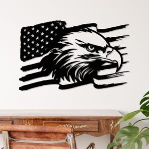 Eagle with American Flag Metal Wall Art, Large USA Eagle Decor, Patriotic Sign, Fourth of July Independence Day Gift, Bald Eagle US Flag Art