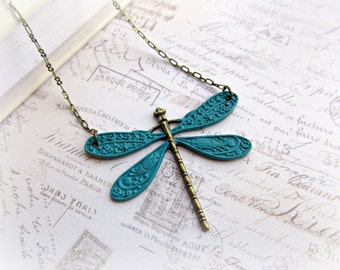 Hand Painted Turquoise Dragonfly necklace