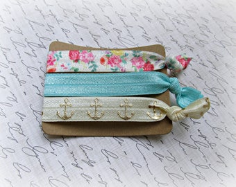 Floral hair ties, Anchor hair ties, Aqua hair ties