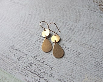 Brass Teardrop earrings, Gold Filled earrings