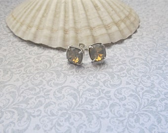 Light Grey Opal Cushion Cut earrings, Boutique Style earrings, Sterling Silver Post earrings