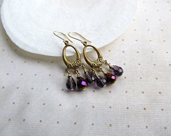 Chandelier earrings, Purple Teardrop earrings