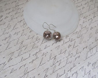 Vintage Rose Cushion Cut Swarovski Crystal earrings, Boutique Style earrings