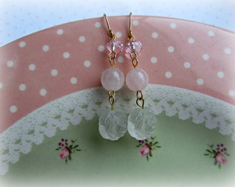 Shabby Chic earrings, Rose earrings, Rose Quartz earrings, Light Pink earrings