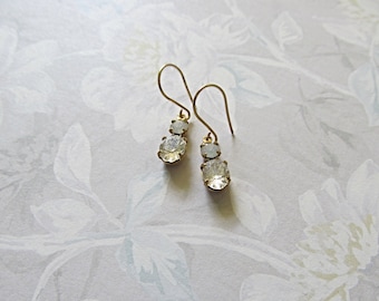 Starburst earrings, White opal earrings, Gold filled earrings