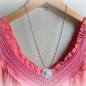 Coral and Aqua necklace, Aqua Rose necklace, Floral necklace image 4